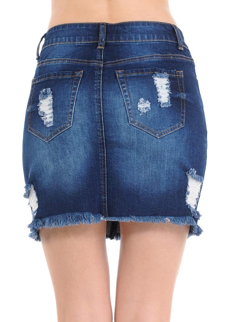 WAX JEAN Wax Women's Juniors Casual Distressed A-Line Denim Short Skirt, Dark, s - Image 2